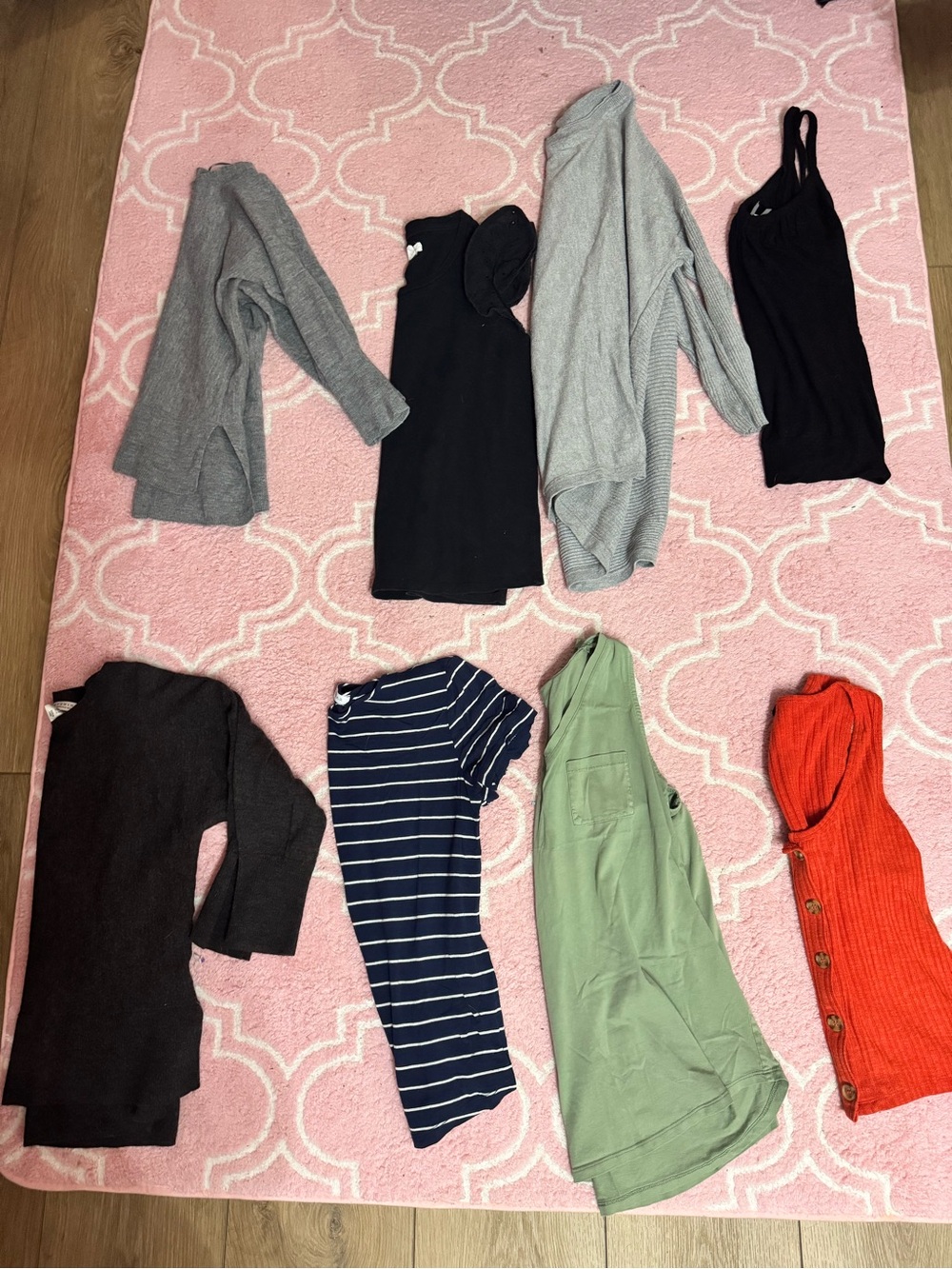 8 Mixed Women's Tops Bundle - Black, Gray, Navy, Green, Red, Brown